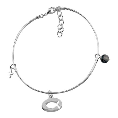 603799073646 Cut Out Fish Cross Black Bead Bangle (Bracelet/Wristband)