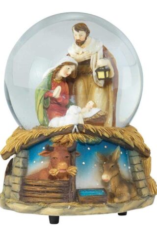 603799334938 Holy Family Water Globe With Creche And Animals Base