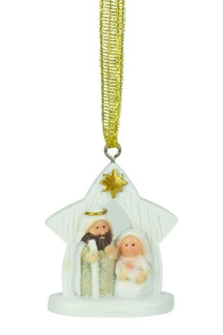 603799834711 Glitter Holy Family In Creche (Ornament)