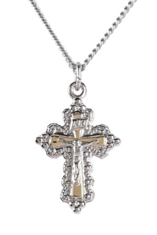 714611136668 2 Tone Small Fancy Petal Crucifix