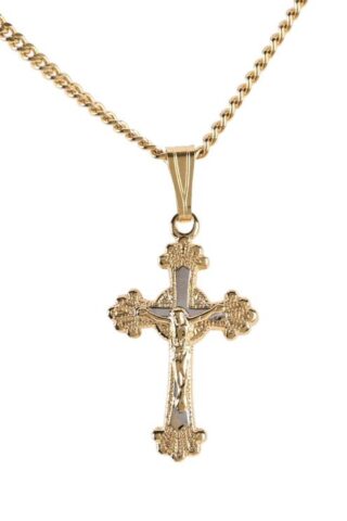 714611136866 2 Tone Small Fancy Petal Crucifix