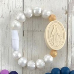 731132304512 Mother Mary Pearl And Gold Miraculous Medal (Bracelet/Wristband)