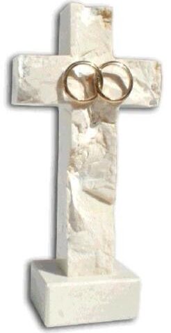 818976002658 Wedding Double Ring Chiseled Pedestal Cross
