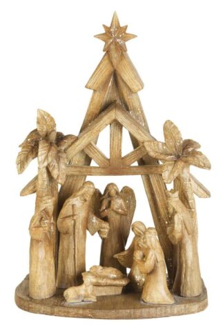 603799520157 Holy Family In Creche Wood Look