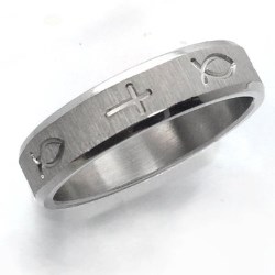 651263032125 Frosted Cross And Fish (Size 10 Ring)