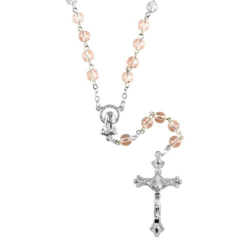 603799342605 Pink Round Glass Madonna (Rosary)