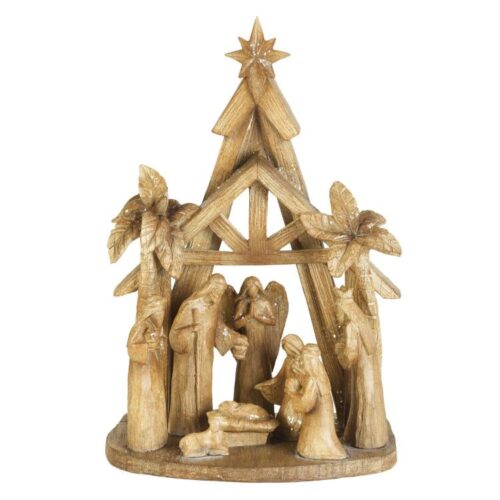 603799520157 Holy Family In Creche Wood Look