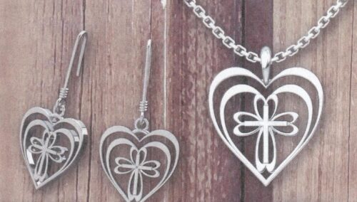 657664864747 Radiant Heart With Cross Necklace With Earrings