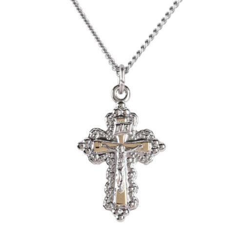 714611136668 2 Tone Small Fancy Petal Crucifix