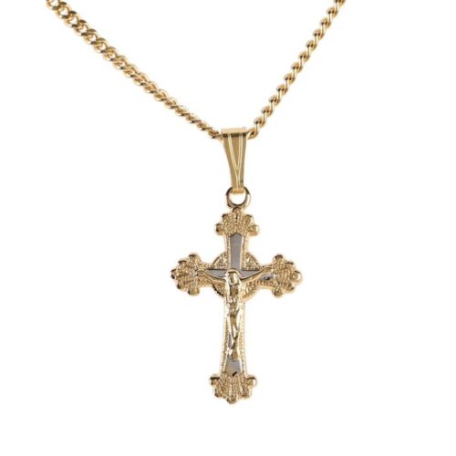 714611136866 2 Tone Small Fancy Petal Crucifix