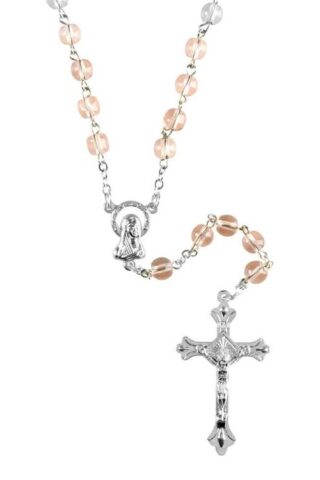 603799342605 Pink Round Glass Madonna (Rosary)