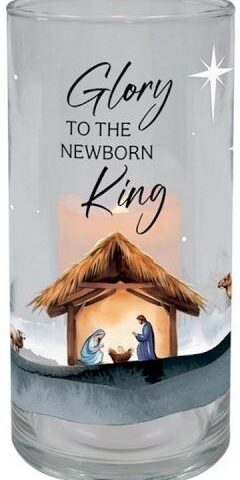 096069336143 Glory To The Newborn King Flameless Flicker Hurricane Candle
