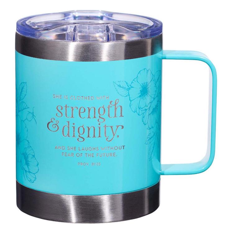 1220000137844 Strength and Dignity Proverbs 31 Woman Floral Stainless Steel Teal Camp Style Tr