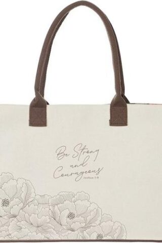 1220000329904 Natural Canvas Reusable Scripture Tote Bag for Women: Strong & Couragous Encoura