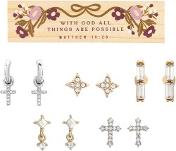195002604285 Mini Bling 5 Pair Set In Decorated Pinewood Box Matthew 19:26 (Earring)