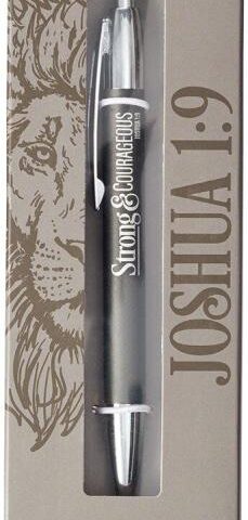 1220000131910 Scripture Clip Medium Ballpoint Black Ink Pen in Box for Men: Strong & Courageou