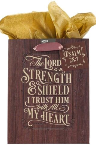 1220000134218 Gold/Wood Gift Bag & Tissue Paper Set The Lord is My Strength Psalm 28:7