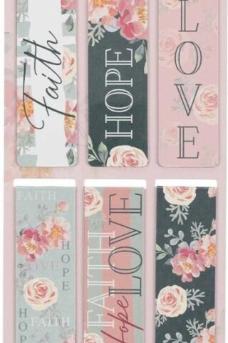 1220000137189 Set of 6 Faith Hope Love w/Pink Roses Inspirational Magnetic Bible Verse Bookmar