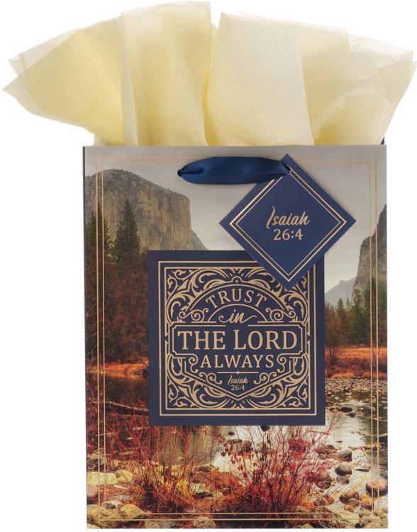 1220000137349 Blue/Gold Gift Bag w/Tissue Paper: Trust In The Lord Always - Isa. 26:4