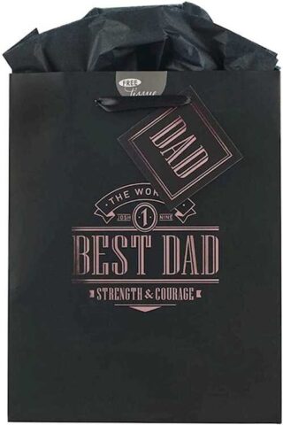 1220000137653 Black/Bronze Dads Gift Bag w/Tissue Paper: Best Dad Strength & Courage