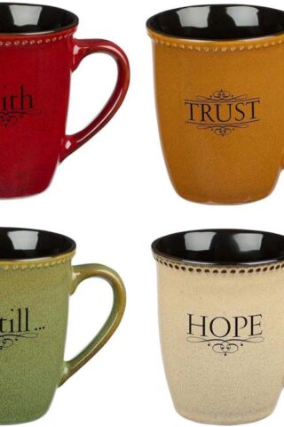 1220000137721 Set of Four Rustic Stoneware Coffee/Tea Mugs w/Bible Verses Sage Green