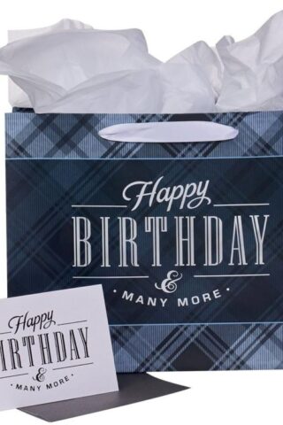 1220000138391 Black Plaid Gift Bag with Card & Tissue Paper: Happy Birthday & Many More