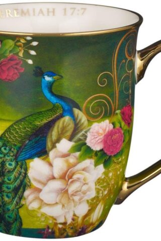 1220000323001 Large Ceramic Peacock Scripture Coffee & Tea Mug for Women: Blessed - Inspiratio