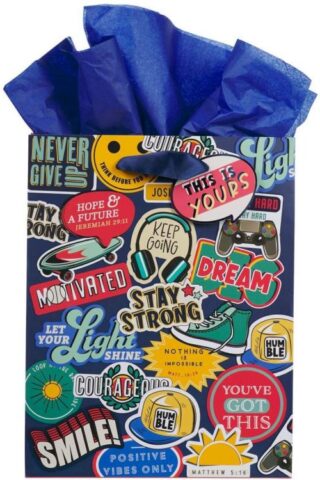 1220000324015 Medium Portrait Inspirational Gift Bag & Tissue Paper Set for Boys