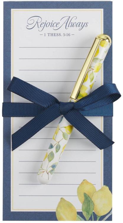 1220000325098 Compact Magnetic Notepad & Medium Ballpoint Pen Set for Women: Rejoice Always In