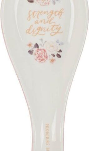 1220000327603 Strength And Dignity Pink Floral Ceramic Spoon Rest Proverbs 31:25