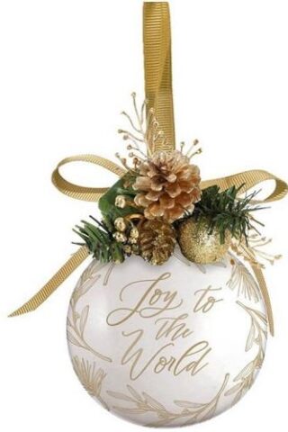 1220000329201 Small Decorative Ceramic Ball Christmas Ornament with Satin Ribbon