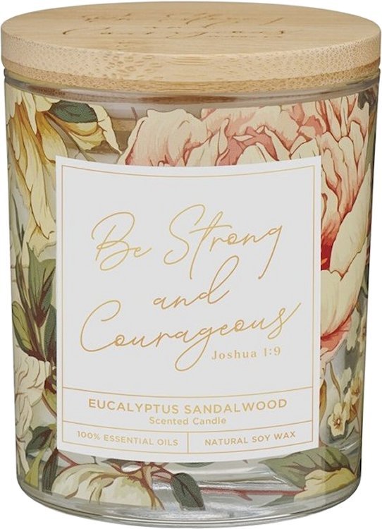 1220000720329 Be Strong And Courageous Eucalyptus Sandalwood Scented Candle Joshua 1:9