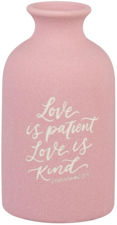 1220000720602 Small Ceramic Scripture Table Vase for Flowers & Plants: Love is Patient & Kind