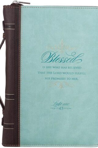 6006937139022 Light Blue and Brown Faux Leather Fashion Bible Cover  Blessed is She Who Has Be