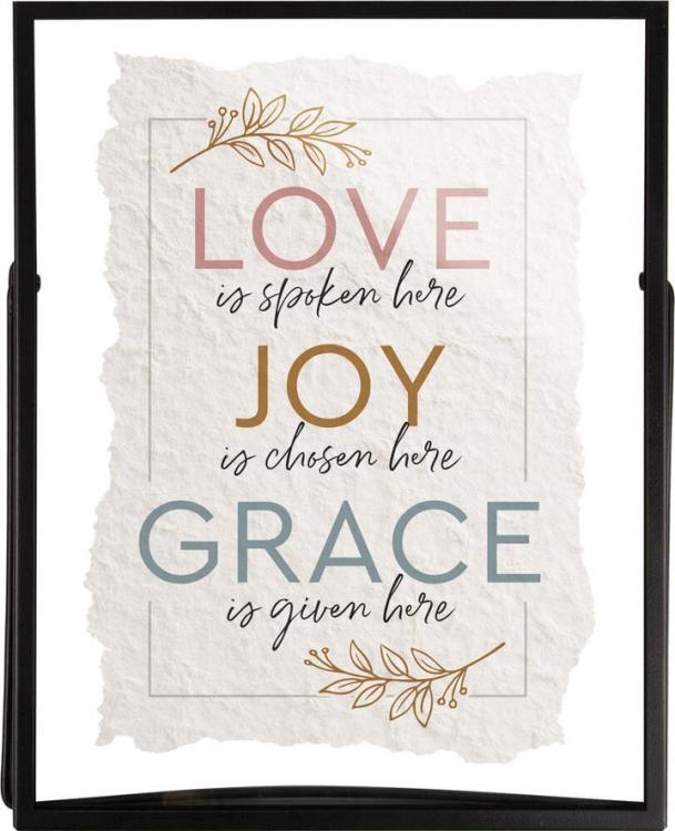 656200433058 Love Is Spoken Here Joy Is Chosen Here Grace Is Given Here Glass Tabletop