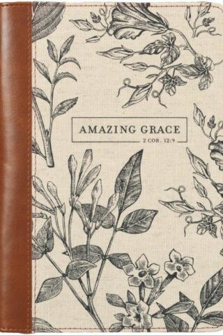 9781639522767 Scripture Journal Brown/Cream Floral Printed Amazing Grace 2 Cor. 12:9 Bible Ver