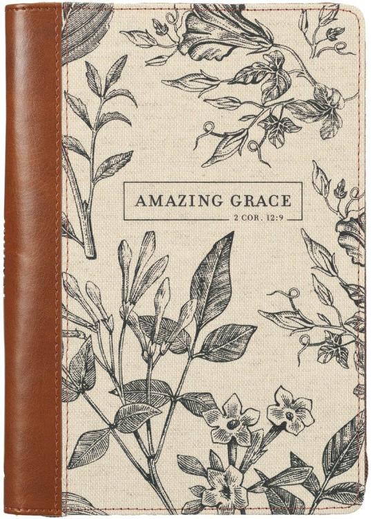 9781639522767 Scripture Journal Brown/Cream Floral Printed Amazing Grace 2 Cor. 12:9 Bible Ver