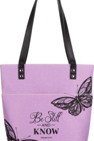 1220000138940 Felt and Faux Leather Fashion Bible Cover Butterfly Tote Bag - Be Still and Know