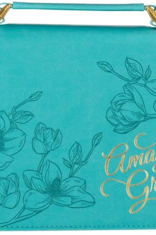 1220000320109 Protective Teal Flower Faux Leather Bible Cover Carry Case with Handle for Women