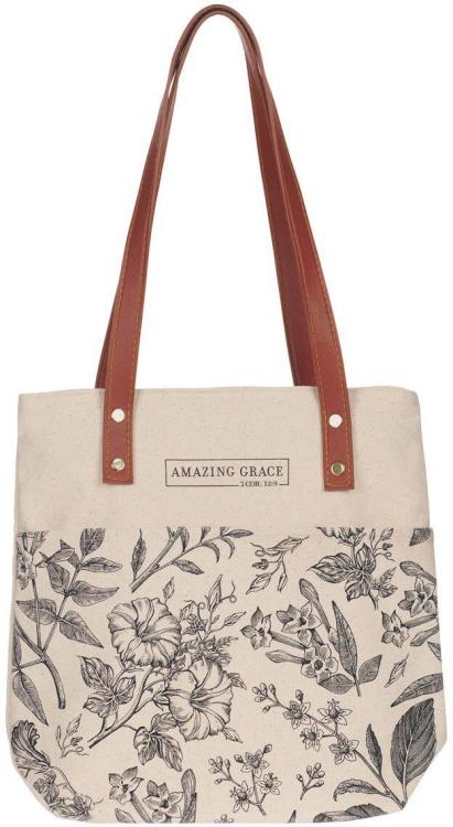 1220000322653 Canvas Tote Bag for Women: Amazing Grace - 2 Corinthians 12:9 Inspirational Scri