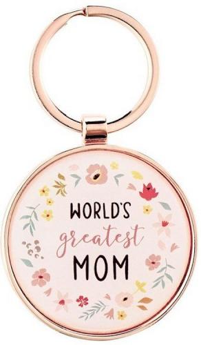 1220000370944 Worlds Greatest Mom Peach Floral Keychain