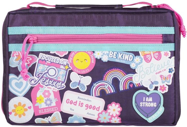 6006937170667 Sturdy Polyester Fashion Bible Cover for Girls: I Am Strong Inspirational Script