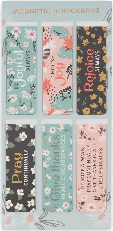 6006937174573 Joy Mint Floral Magnetic Bookmark Set 1 Thessalonians 5:16-18